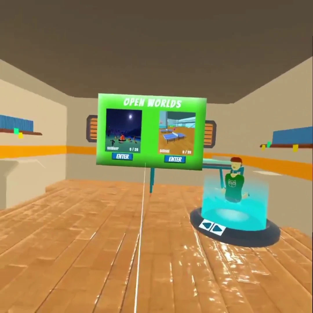 Central lobby with avatar customization and open world portals.