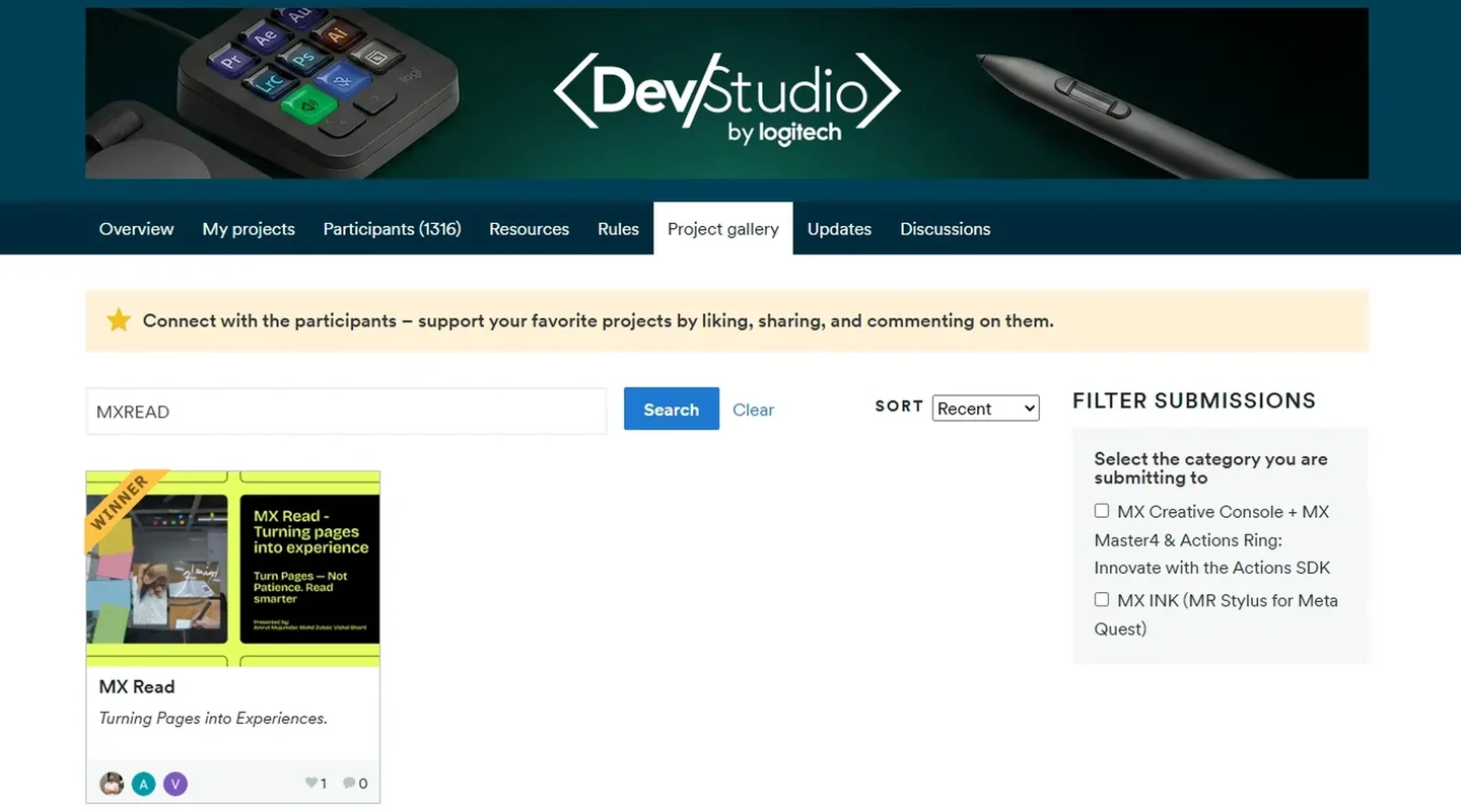 MX Read Logitech DevStudio finalist recognition.